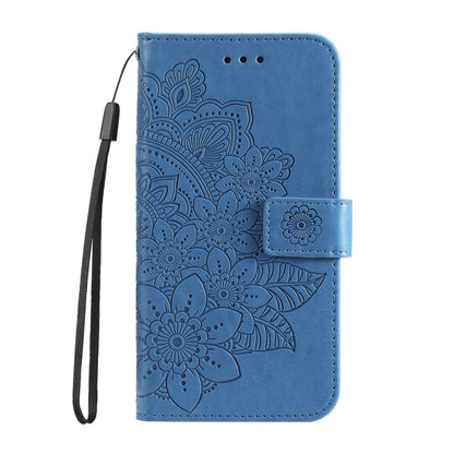 For Samsung Galaxy S25 5G Seven-petal Flowers Embossing Leather Phone Case(Blue) - Galaxy S25 5G Cases by PMC Jewellery | Online Shopping South Africa | PMC Jewellery | Buy Now Pay Later Mobicred