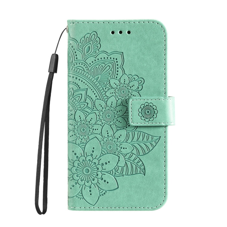 For Samsung Galaxy S25 5G Seven-petal Flowers Embossing Leather Phone Case(Green) - Galaxy S25 5G Cases by PMC Jewellery | Online Shopping South Africa | PMC Jewellery | Buy Now Pay Later Mobicred