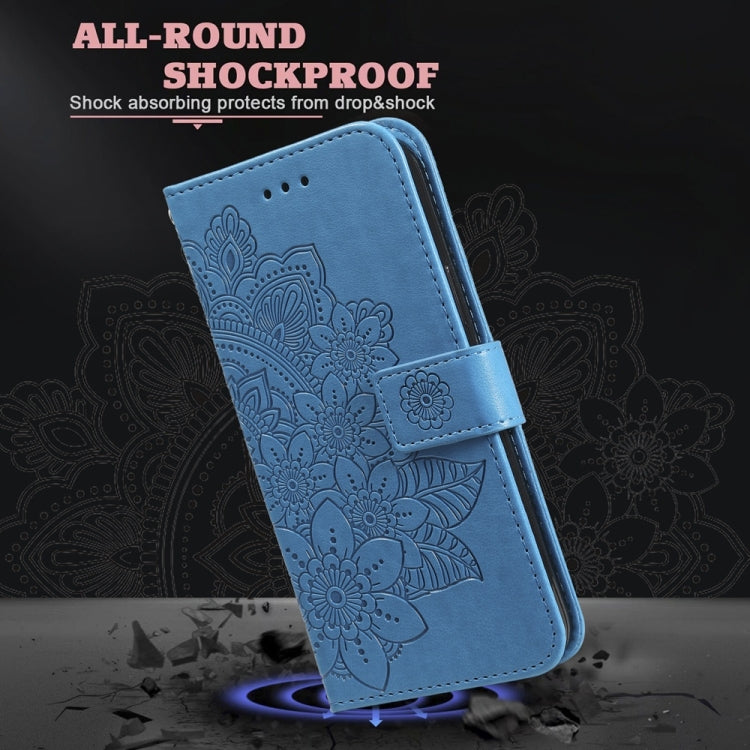 For Samsung Galaxy S25+ 5G Seven-petal Flowers Embossing Leather Phone Case(Blue) - Galaxy S25+ 5G Cases by PMC Jewellery | Online Shopping South Africa | PMC Jewellery | Buy Now Pay Later Mobicred