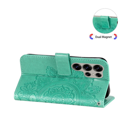 For Samsung Galaxy S25 Ultra 5G Seven-petal Flowers Embossing Leather Phone Case(Green) - Galaxy S25 Ultra 5G Cases by PMC Jewellery | Online Shopping South Africa | PMC Jewellery | Buy Now Pay Later Mobicred