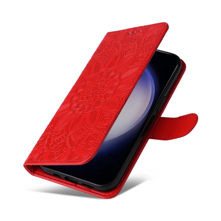 For Samsung Galaxy S25 5G Embossed Sunflower Leather Phone Case(Red) - Galaxy S25 5G Cases by PMC Jewellery | Online Shopping South Africa | PMC Jewellery | Buy Now Pay Later Mobicred