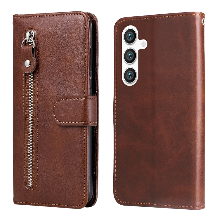 For Samsung Galaxy S25 5G Fashion Calf Texture Zipper Leather Phone Case(Brown) - Galaxy S25 5G Cases by PMC Jewellery | Online Shopping South Africa | PMC Jewellery | Buy Now Pay Later Mobicred