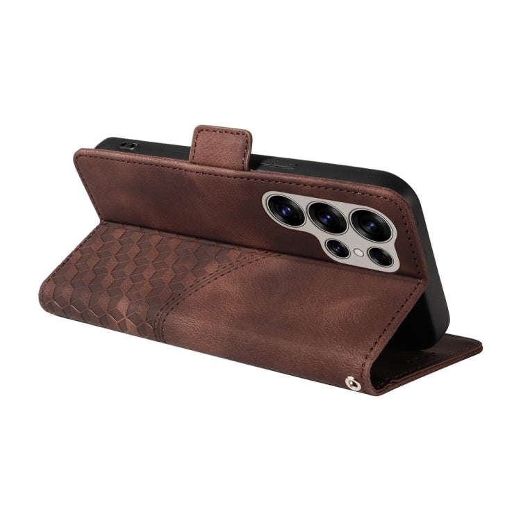 For Samsung Galaxy S25 Ultra 5G Embossed Rhombus Starry Leather Phone Case(Brown) - Galaxy S25 Ultra 5G Cases by PMC TechLife | Online Shopping South Africa | PMC TechLife | Buy Now Pay Later Mobicred