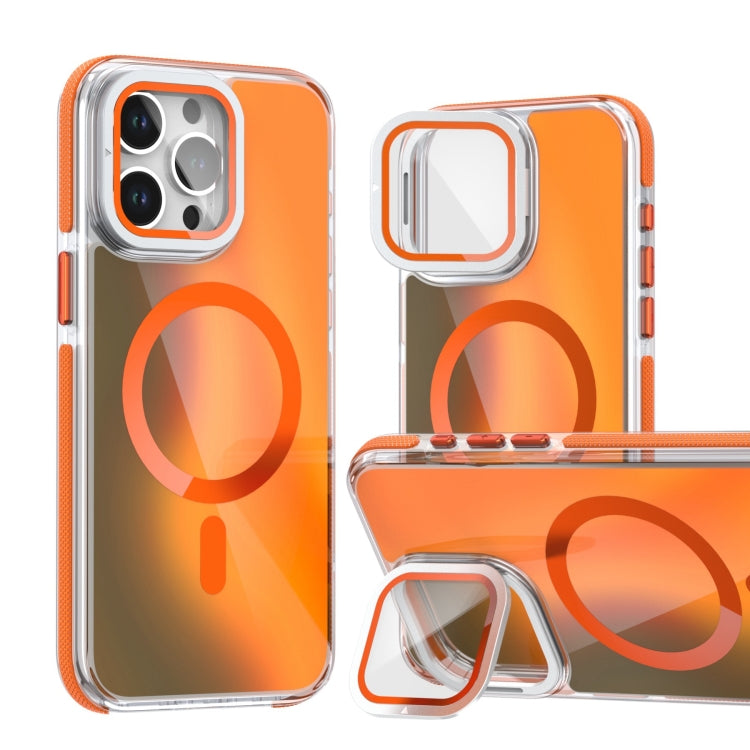 For iPhone 16 Pro Max MagSafe Gradient Color Lens Film Phone Case with Lens Fold Holder(Orange) - iPhone 16 Pro Max Cases by PMC TechLife | Online Shopping South Africa | PMC TechLife | Buy Now Pay Later Mobicred