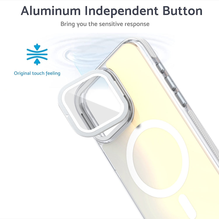 For iPhone 16 MagSafe Gradient Color Lens Film Phone Case with Lens Fold Holder(White) - iPhone 16 Cases by PMC TechLife | Online Shopping South Africa | PMC TechLife | Buy Now Pay Later Mobicred