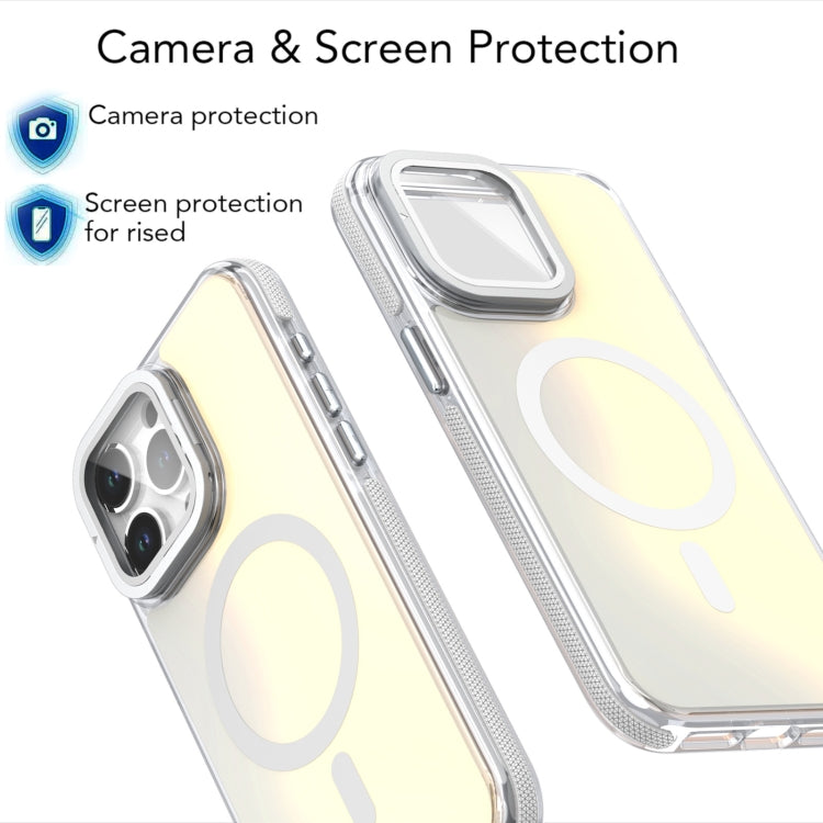For iPhone 16 MagSafe Gradient Color Lens Film Phone Case with Lens Fold Holder(Purple) - iPhone 16 Cases by PMC TechLife | Online Shopping South Africa | PMC TechLife | Buy Now Pay Later Mobicred