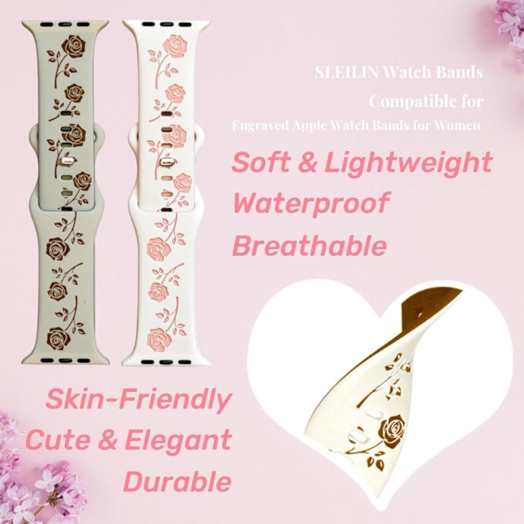 For Apple Watch SE 40mm Two-color Rose Engraved Silicone Watch Band(Starlight Caramel) - free shipping - PMc TechLife - Order now!