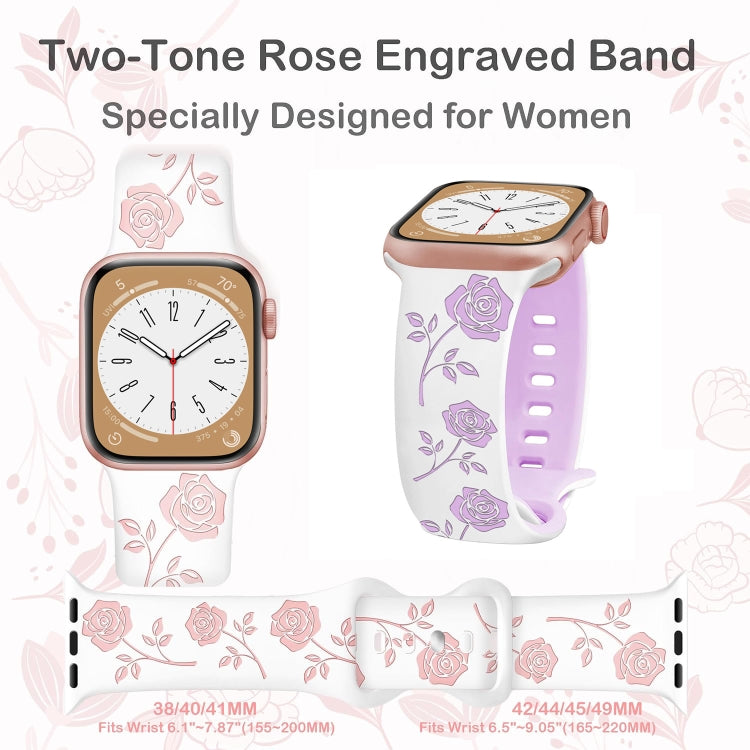 For Apple Watch SE 44mm Two-color Rose Engraved Silicone Watch Band(Starlight Caramel) - free shipping - PMc TechLife - Order now!
