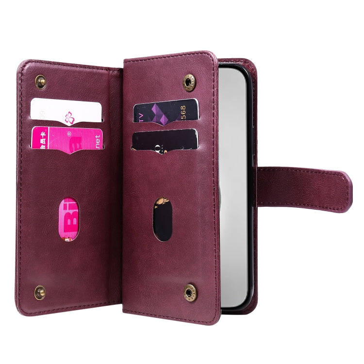 For iPhone 16 Pro Max Multi-Function Wallet 10 Card Slots Leather Phone Case(Claret) - iPhone 16 Pro Max Cases by PMC TechLife | Online Shopping South Africa | PMC TechLife | Buy Now Pay Later Mobicred