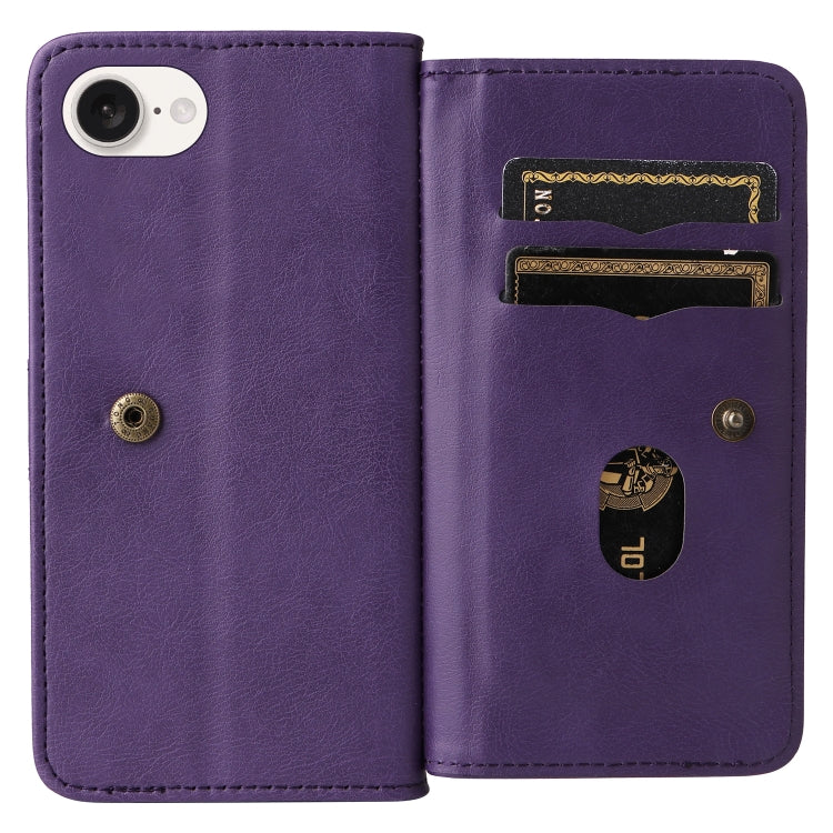 For iPhone 16e Multi-Function Wallet 10 Card Slots Leather Phone Case(Violet) - iPhone 16e Cases by PMC TechLife | Online Shopping South Africa | PMC TechLife | Buy Now Pay Later Mobicred