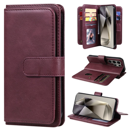 For Samsung Galaxy S25 Ultra 5G Multi-Function Wallet 10 Card Slots Leather Phone Case(Claret) - Galaxy S25 Ultra 5G Cases by PMC Jewellery | Online Shopping South Africa | PMC Jewellery | Buy Now Pay Later Mobicred