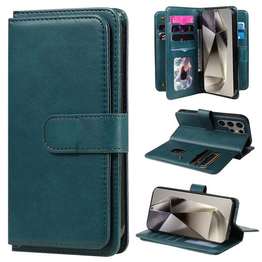 For Samsung Galaxy S25 Ultra 5G Multi-Function Wallet 10 Card Slots Leather Phone Case(Dark Green) - Galaxy S25 Ultra 5G Cases by PMC Jewellery | Online Shopping South Africa | PMC Jewellery | Buy Now Pay Later Mobicred