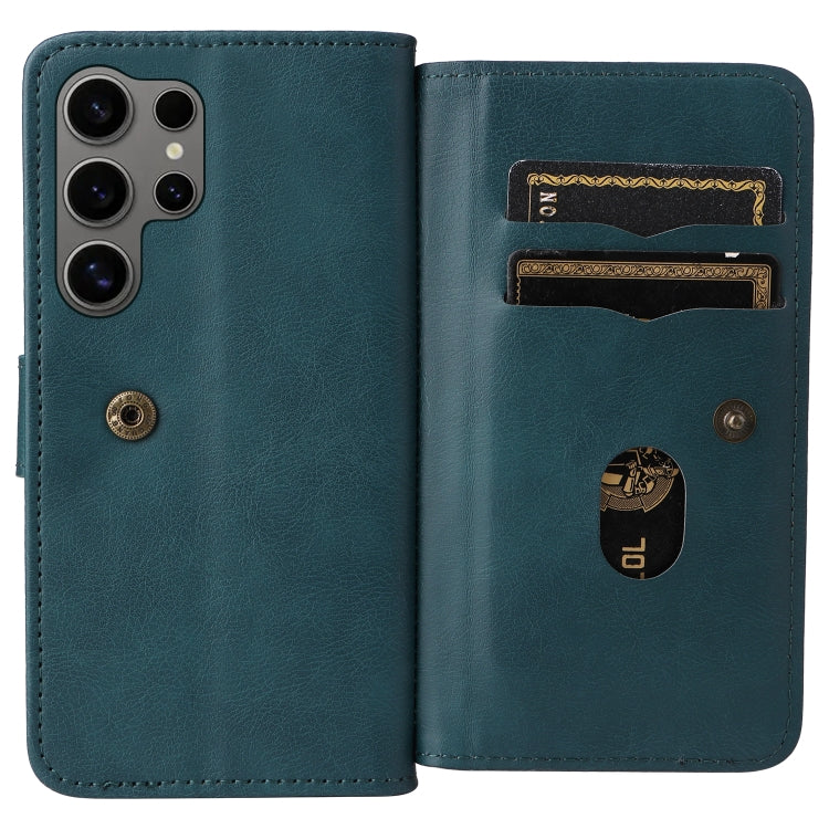 For Samsung Galaxy S25 Ultra 5G Multi-Function Wallet 10 Card Slots Leather Phone Case(Dark Green) - Galaxy S25 Ultra 5G Cases by PMC Jewellery | Online Shopping South Africa | PMC Jewellery | Buy Now Pay Later Mobicred