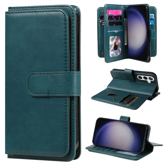 For Samsung Galaxy S25 / S24 5G Multi-Function Wallet 10 Card Slots Leather Phone Case(Dark Green) - Galaxy S25 5G Cases by PMC Jewellery | Online Shopping South Africa | PMC Jewellery | Buy Now Pay Later Mobicred