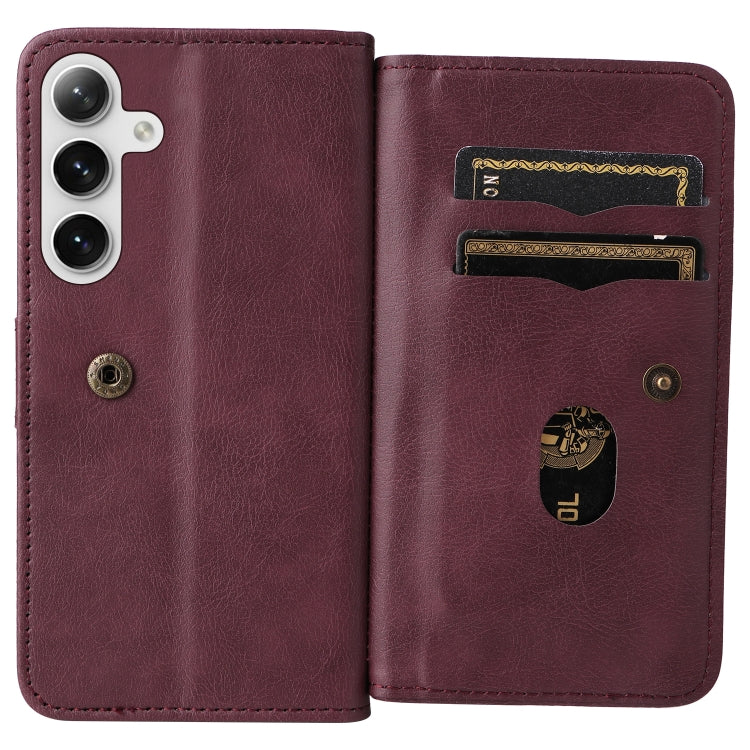 For Samsung Galaxy S25+ / S24+ 5G Multi-Function Wallet 10 Card Slots Leather Phone Case(Claret) - Galaxy S25+ 5G Cases by PMC Jewellery | Online Shopping South Africa | PMC Jewellery | Buy Now Pay Later Mobicred
