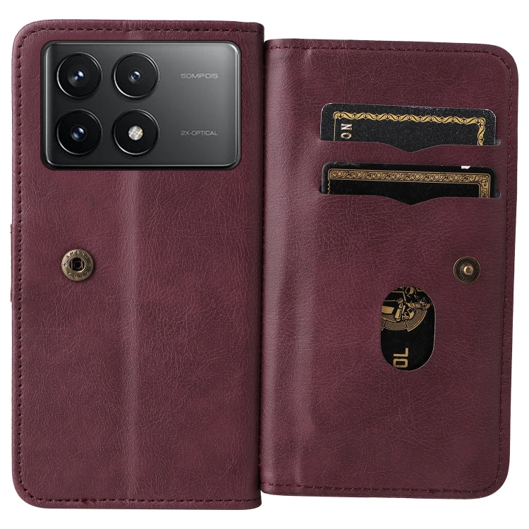 For Redmi K70 Multi-Function Wallet 10 Card Slots Leather Phone Case(Claret) - free shipping - PMC Jewellery - Order now!
