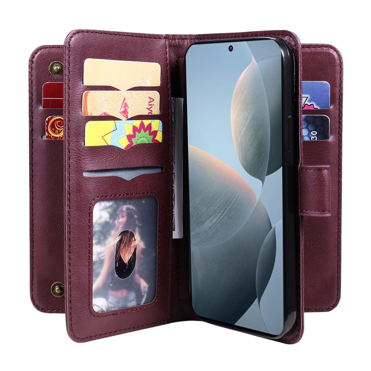 For Redmi K70 Multi-Function Wallet 10 Card Slots Leather Phone Case(Claret) - free shipping - PMC Jewellery - Order now!