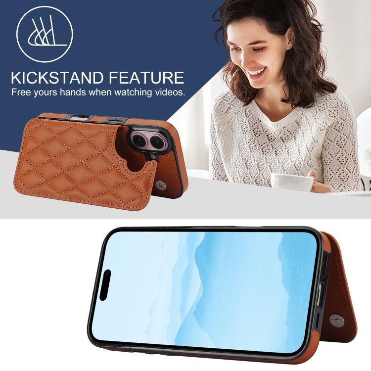 For iPhone 16 Double Buckle Rhombic PU Leather Phone Case(Brown) - iPhone 16 Cases by PMC Jewellery | Online Shopping South Africa | PMC Jewellery | Buy Now Pay Later Mobicred