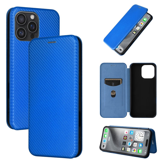 For iPhone 16 Pro Carbon Fiber Texture Flip Leather Phone Case(Blue) - iPhone 16 Pro Cases by PMC Jewellery | Online Shopping South Africa | PMC Jewellery | Buy Now Pay Later Mobicred