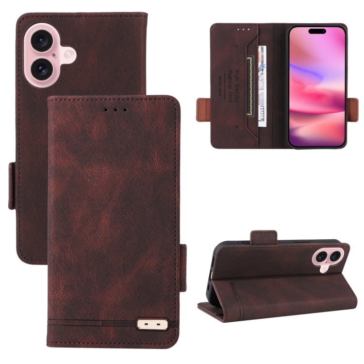 For iPhone 16 Plus Magnetic Clasp Leather Phone Case(Brown) - iPhone 16 Plus Cases by PMC TechLife | Online Shopping South Africa | PMC TechLife | Buy Now Pay Later Mobicred