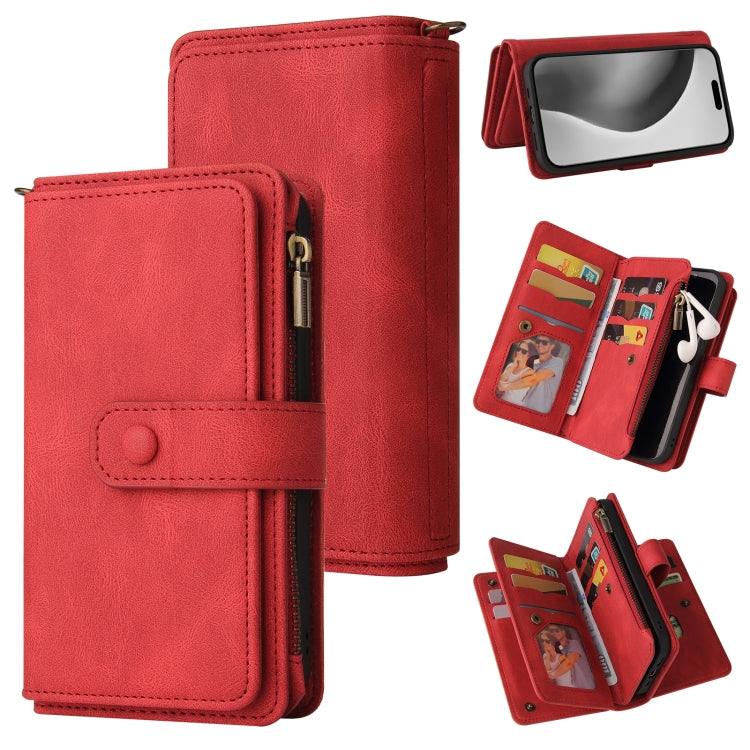 For iPhone 16 Pro Max Skin Feel Multi Card Slots Zipper Wallet Leather Phone Case(Red) - iPhone 16 Pro Max Cases by PMC TechLife | Online Shopping South Africa | PMC TechLife | Buy Now Pay Later Mobicred
