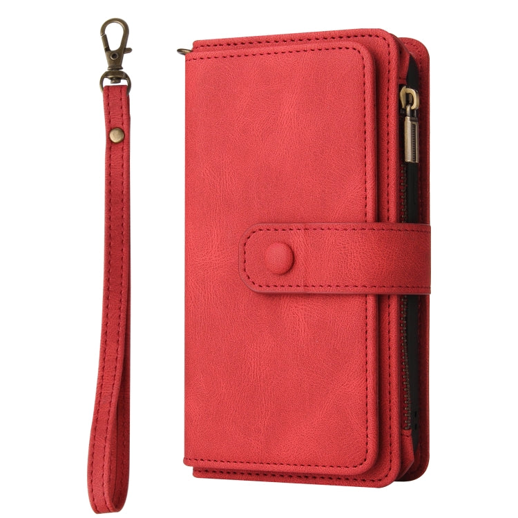 For iPhone 16 Pro Max Skin Feel Multi Card Slots Zipper Wallet Leather Phone Case(Red) - iPhone 16 Pro Max Cases by PMC TechLife | Online Shopping South Africa | PMC TechLife | Buy Now Pay Later Mobicred