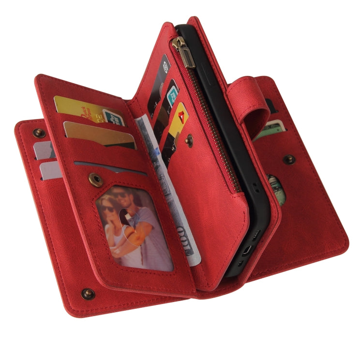 For iPhone 16 Pro Max Skin Feel Multi Card Slots Zipper Wallet Leather Phone Case(Red) - iPhone 16 Pro Max Cases by PMC TechLife | Online Shopping South Africa | PMC TechLife | Buy Now Pay Later Mobicred