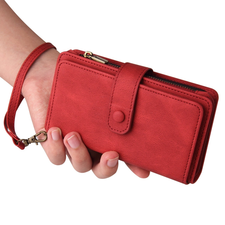 For iPhone 16 Pro Max Skin Feel Multi Card Slots Zipper Wallet Leather Phone Case(Red) - iPhone 16 Pro Max Cases by PMC TechLife | Online Shopping South Africa | PMC TechLife | Buy Now Pay Later Mobicred