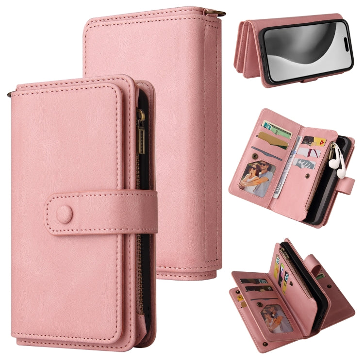 For iPhone 16 Pro Max Skin Feel Multi Card Slots Zipper Wallet Leather Phone Case(Pink) - iPhone 16 Pro Max Cases by PMC TechLife | Online Shopping South Africa | PMC TechLife | Buy Now Pay Later Mobicred