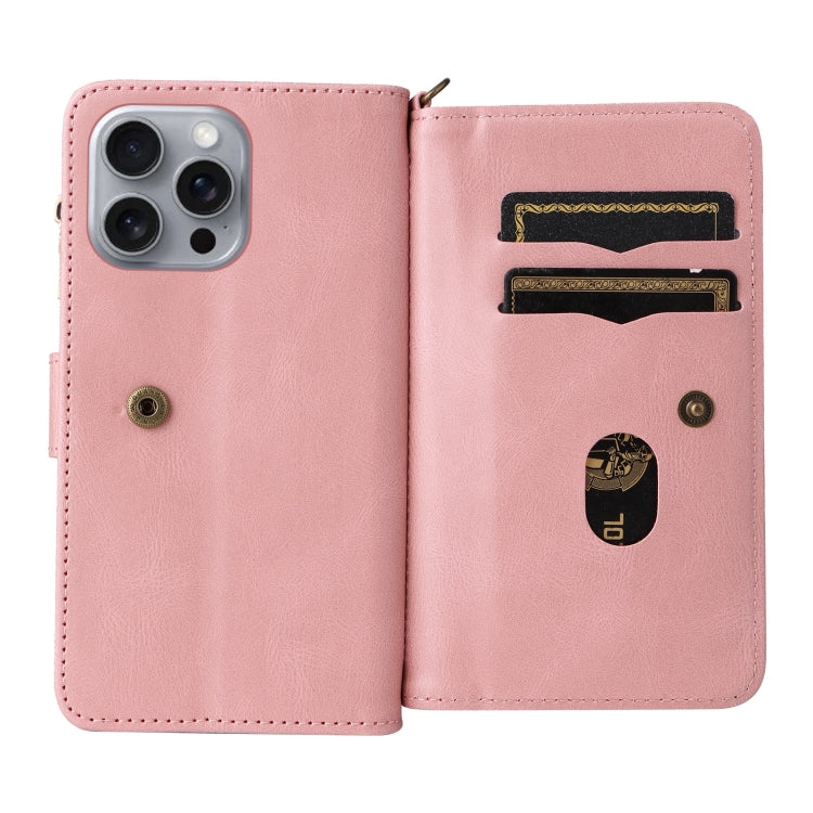 For iPhone 16 Pro Max Skin Feel Multi Card Slots Zipper Wallet Leather Phone Case(Pink) - iPhone 16 Pro Max Cases by PMC TechLife | Online Shopping South Africa | PMC TechLife | Buy Now Pay Later Mobicred