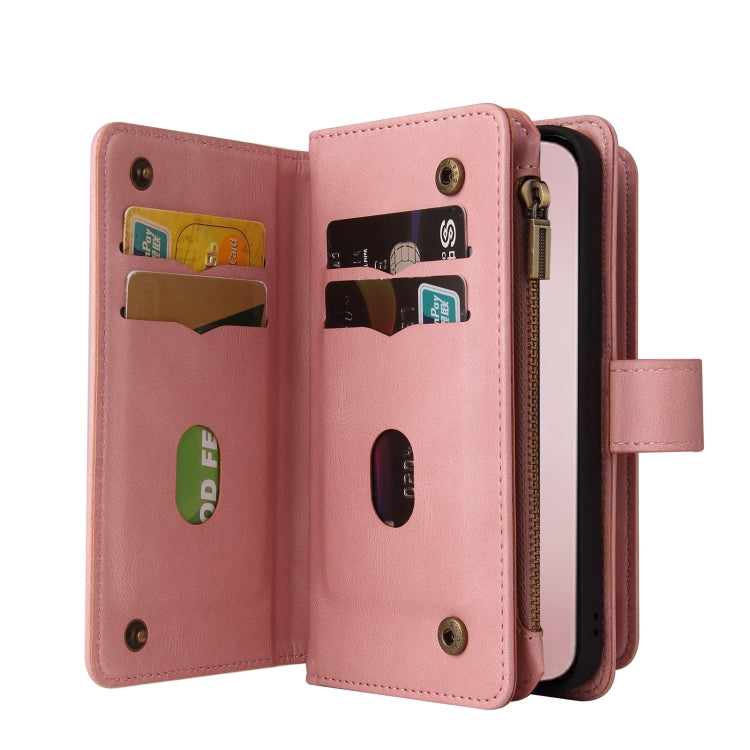 For iPhone 16 Pro Skin Feel Multi Card Slots Zipper Wallet Leather Phone Case(Pink) - iPhone 16 Pro Cases by PMC TechLife | Online Shopping South Africa | PMC TechLife | Buy Now Pay Later Mobicred
