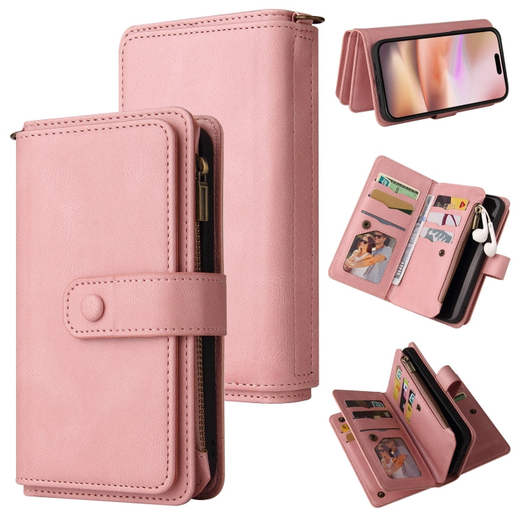 For iPhone 16 Plus Skin Feel Multi Card Slots Zipper Wallet Leather Phone Case(Pink) - iPhone 16 Plus Cases by PMC Jewellery | Online Shopping South Africa | PMC Jewellery | Buy Now Pay Later Mobicred