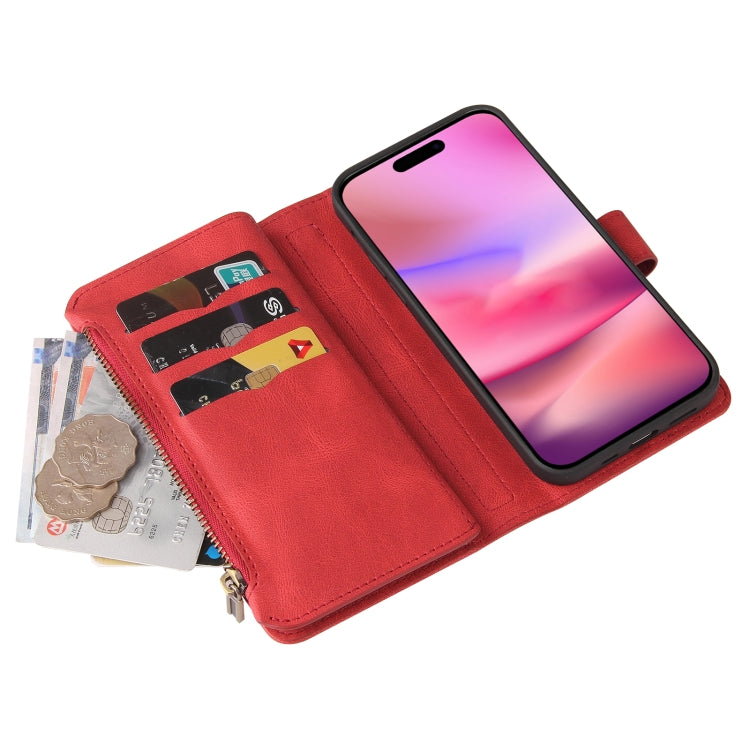 For iPhone 16 Skin Feel Multi Card Slots Zipper Wallet Leather Phone Case(Red) - iPhone 16 Cases by PMC Jewellery | Online Shopping South Africa | PMC Jewellery | Buy Now Pay Later Mobicred