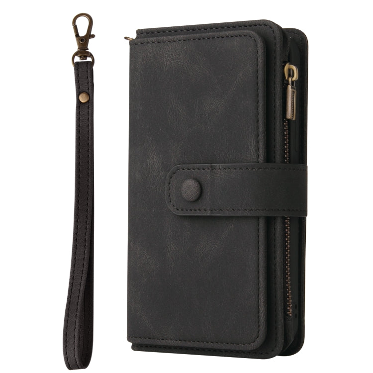 For iPhone 16 Skin Feel Multi Card Slots Zipper Wallet Leather Phone Case(Black) - iPhone 16 Cases by PMC TechLife | Online Shopping South Africa | PMC TechLife | Buy Now Pay Later Mobicred