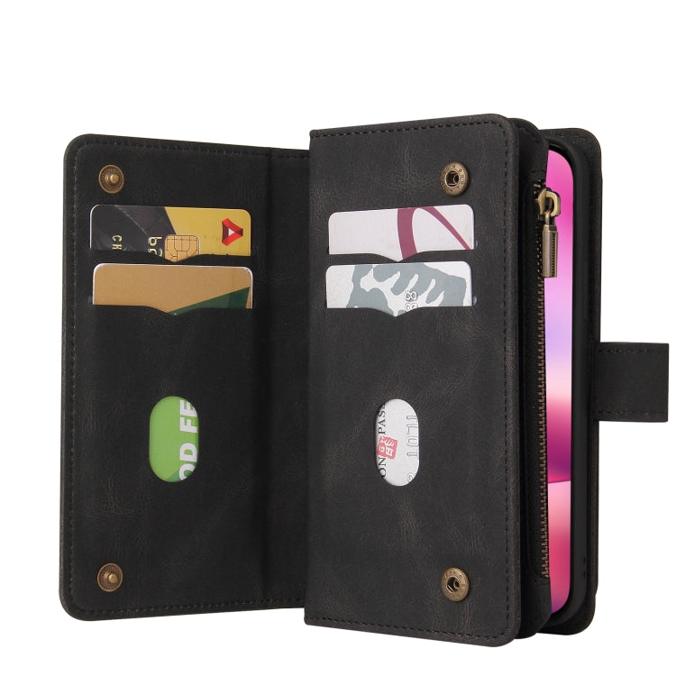 For iPhone 16 Skin Feel Multi Card Slots Zipper Wallet Leather Phone Case(Black) - iPhone 16 Cases by PMC Jewellery | Online Shopping South Africa | PMC Jewellery | Buy Now Pay Later Mobicred