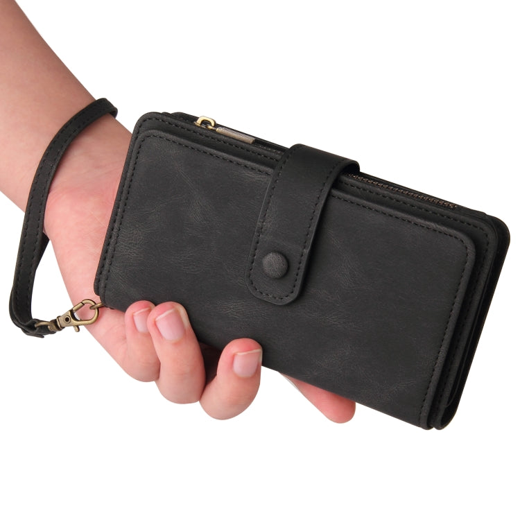 For iPhone 16 Skin Feel Multi Card Slots Zipper Wallet Leather Phone Case(Black) - iPhone 16 Cases by PMC TechLife | Online Shopping South Africa | PMC TechLife | Buy Now Pay Later Mobicred