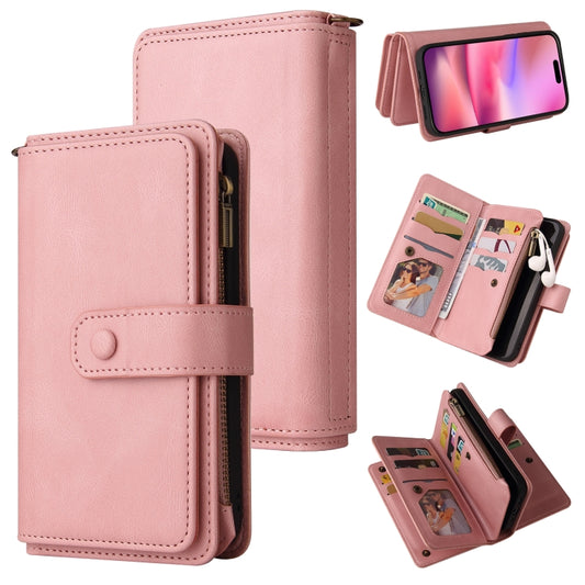 For iPhone 16 Skin Feel Multi Card Slots Zipper Wallet Leather Phone Case(Pink) - iPhone 16 Cases by PMC Jewellery | Online Shopping South Africa | PMC Jewellery | Buy Now Pay Later Mobicred