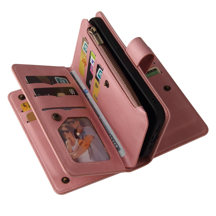 For iPhone 16 Skin Feel Multi Card Slots Zipper Wallet Leather Phone Case(Pink) - iPhone 16 Cases by PMC TechLife | Online Shopping South Africa | PMC TechLife | Buy Now Pay Later Mobicred