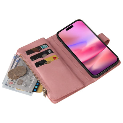 For iPhone 16 Skin Feel Multi Card Slots Zipper Wallet Leather Phone Case(Pink) - iPhone 16 Cases by PMC Jewellery | Online Shopping South Africa | PMC Jewellery | Buy Now Pay Later Mobicred