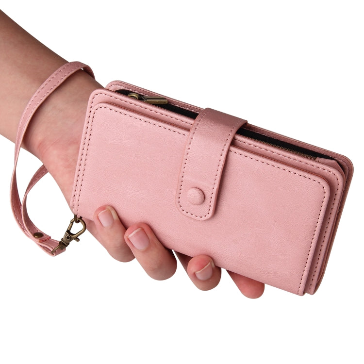 For iPhone 16 Skin Feel Multi Card Slots Zipper Wallet Leather Phone Case(Pink) - iPhone 16 Cases by PMC TechLife | Online Shopping South Africa | PMC TechLife | Buy Now Pay Later Mobicred