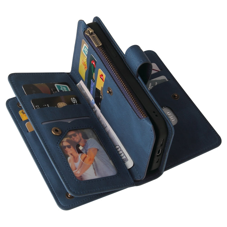 For iPhone 16 Skin Feel Multi Card Slots Zipper Wallet Leather Phone Case(Blue) - iPhone 16 Cases by PMC Jewellery | Online Shopping South Africa | PMC Jewellery | Buy Now Pay Later Mobicred