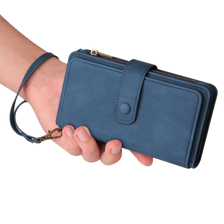For iPhone 16 Skin Feel Multi Card Slots Zipper Wallet Leather Phone Case(Blue) - iPhone 16 Cases by PMC TechLife | Online Shopping South Africa | PMC TechLife | Buy Now Pay Later Mobicred