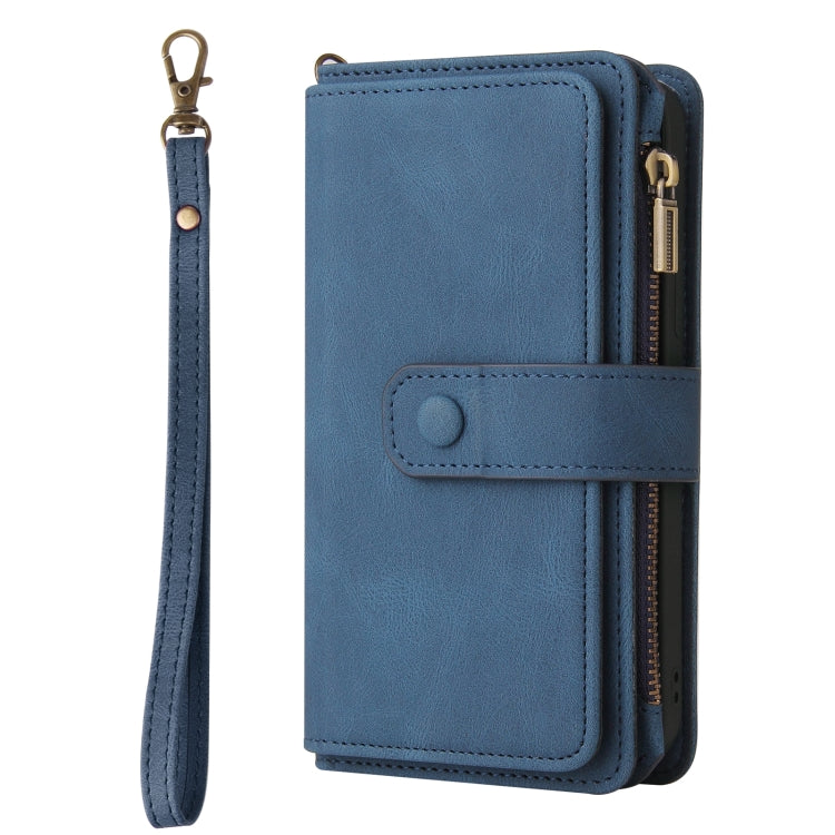 For iPhone 16e Skin Feel Multi Card Slots Zipper Wallet Leather Phone Case(Blue) - iPhone 16e Cases by PMC TechLife | Online Shopping South Africa | PMC TechLife | Buy Now Pay Later Mobicred