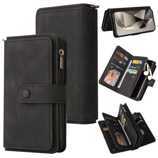 For Samsung Galaxy S25 Ultra 5G Skin Feel Multi Card Slots Zipper Wallet Leather Phone Case(Black) - Galaxy S25 Ultra 5G Cases by PMC Jewellery | Online Shopping South Africa | PMC Jewellery | Buy Now Pay Later Mobicred