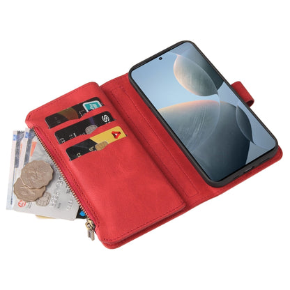 For Redmi K70 Skin Feel Multi Card Slots Zipper Wallet Leather Phone Case(Red) - K70 Cases by PMC Jewellery | Online Shopping South Africa | PMC Jewellery | Buy Now Pay Later Mobicred