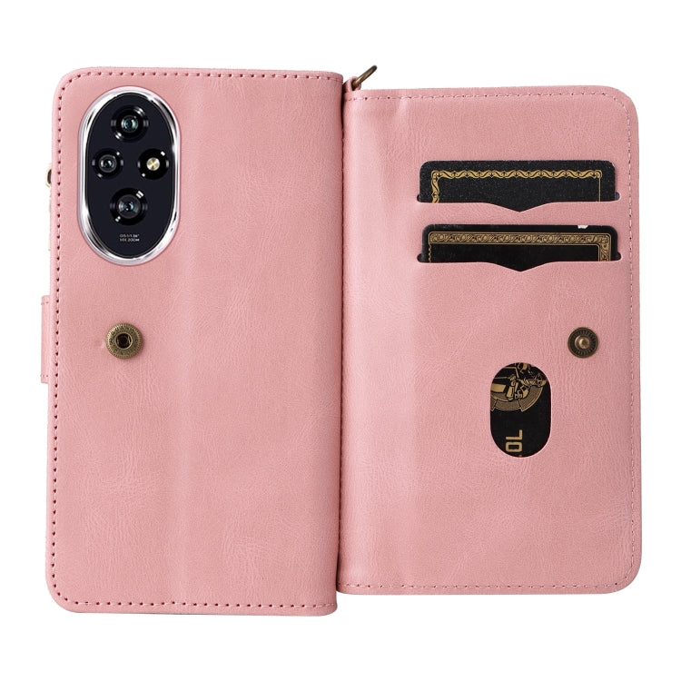 For Honor 200 Skin Feel Multi Card Slots Zipper Wallet Leather Phone Case(Pink) - Honor Cases by PMC TechLife | Online Shopping South Africa | PMC TechLife | Buy Now Pay Later Mobicred