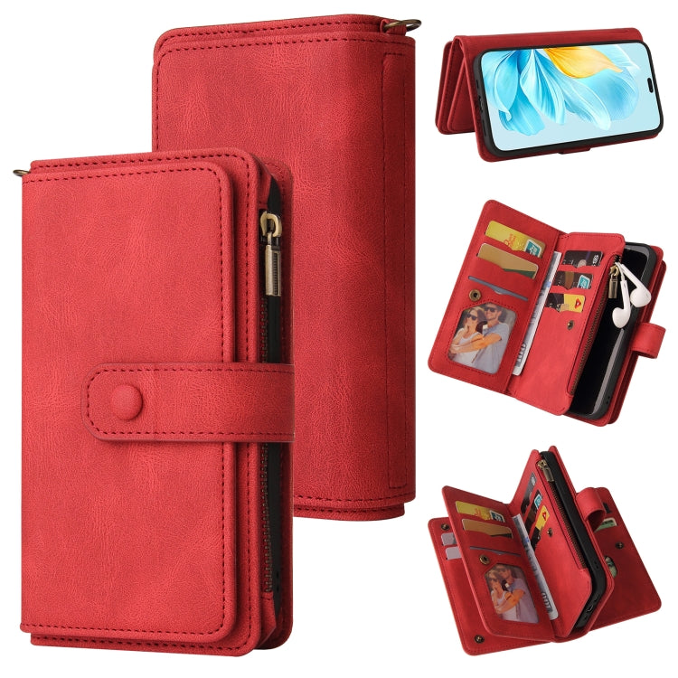 For Honor 200 Lite Global Skin Feel Multi Card Slots Zipper Wallet Leather Phone Case(Red) - Honor Cases by PMC TechLife | Online Shopping South Africa | PMC TechLife | Buy Now Pay Later Mobicred