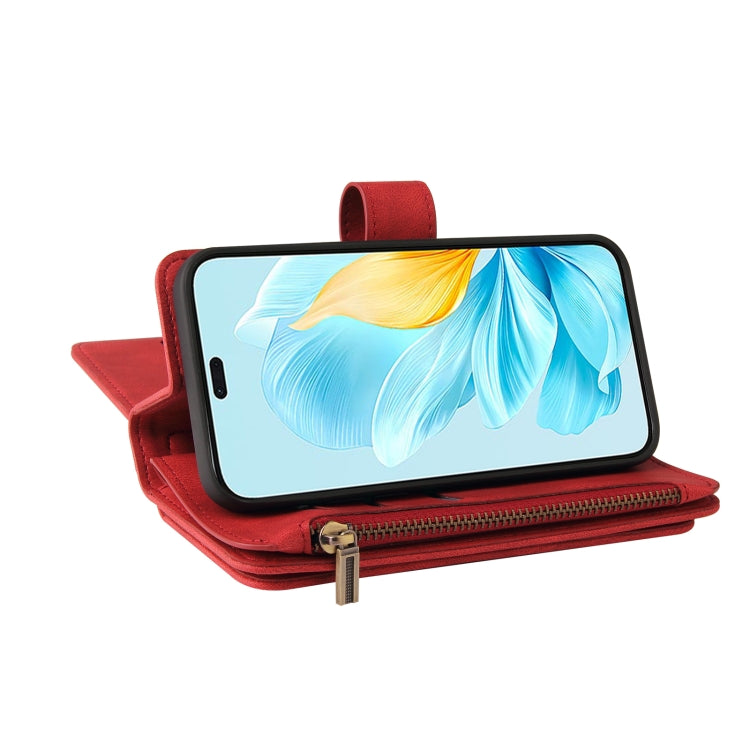 For Honor 200 Lite Global Skin Feel Multi Card Slots Zipper Wallet Leather Phone Case(Red) - Honor Cases by PMC TechLife | Online Shopping South Africa | PMC TechLife | Buy Now Pay Later Mobicred
