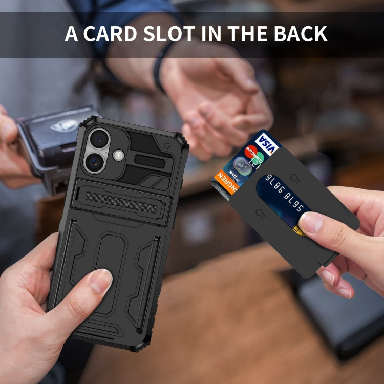 For iPhone 16 Kickstand Armor Card Wallet Phone Case(Black) - iPhone 16 Cases by PMC TechLife | Online Shopping South Africa | PMC TechLife | Buy Now Pay Later Mobicred