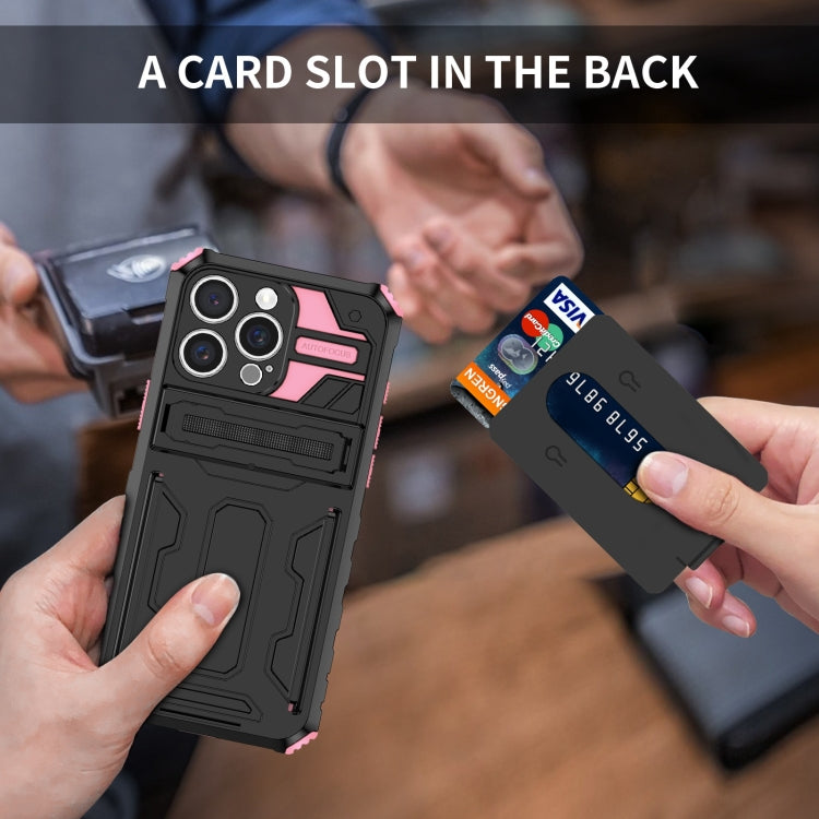 For iPhone 16 Pro Kickstand Armor Card Wallet Phone Case(Pink) - free shipping - PMC TechLife - Order now!